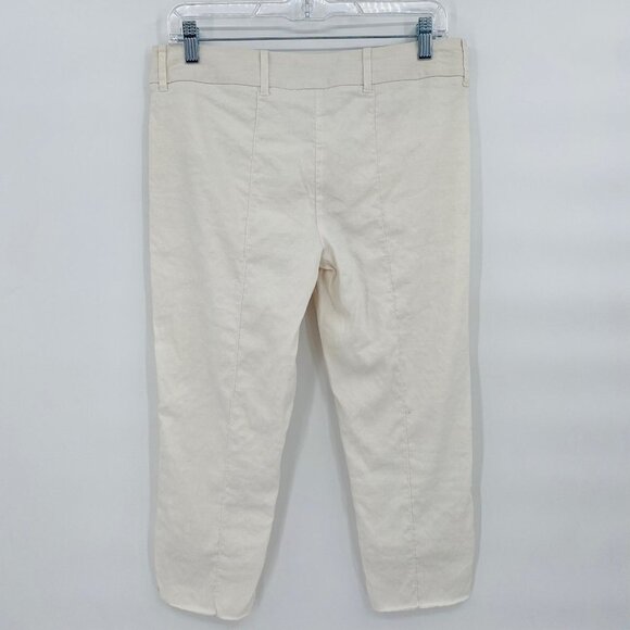 Bebe Womens White Linen Blend Cropped Casual Capri Pants 8 Minimalist Preppy - Picture 2 of 6